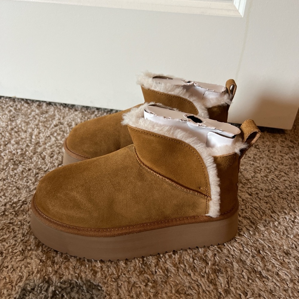 UGG Tan Ankle Boots with Cream Trim